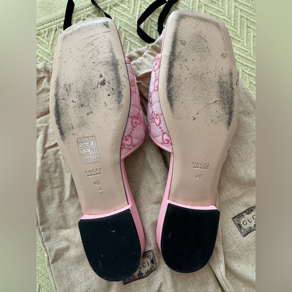 Gucci Pink GG Canvas Slide Sandals with Gold Double G Accent - Picture 8 of 15